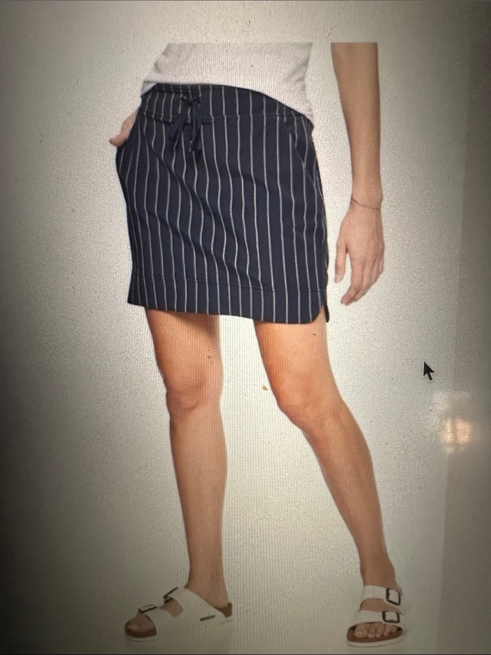 Athleta Midtown Navy and White Pinstripe Drawstring Skort